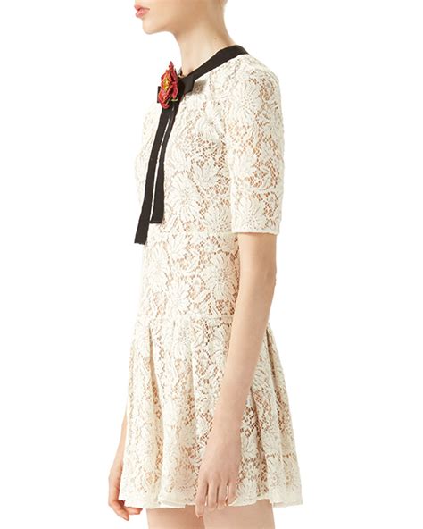 gucci white dress stripe|Gucci long sleeve lace dress.